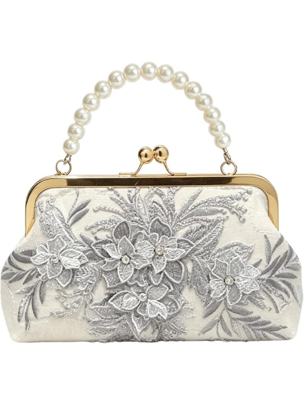 Embroidered Evening Clutch with Pearl Handle - Elegant Chinese Purse for Events